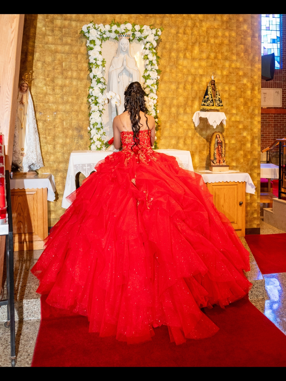 Quince Red Ball Gown with Embellished Bodice - Picture 2 of 5
